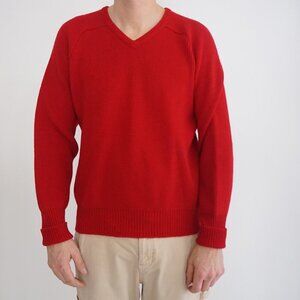 Vintage '90S Ingo Red 100% Wool Eclectic Grandpa V-Neck  Sweater Medium